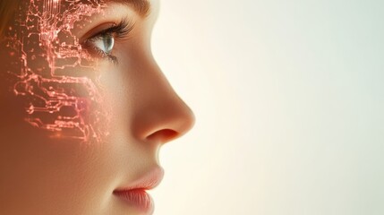 Poster - A robot with a human like face interacting with a person, highlighting the increasing role of AI in human interaction.