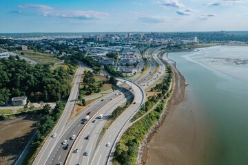 Wall Mural - Freeway and East Bayside-India Street leading towards downtown Portland, Maine, United States.