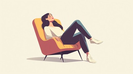 A woman relaxing comfortably in a stylish armchair, enjoying her leisure time in a cozy setting.