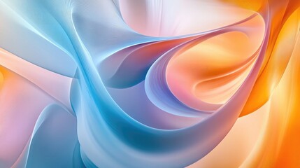 Poster - Soft Curves in Blue and Orange Abstract Background