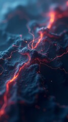 Poster - Abstract volcanic landscape with glowing red lava cracks. Dynamic and dramatic texture