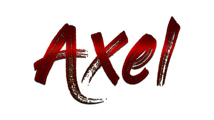 3D blood red design of French name Axel on white background.	