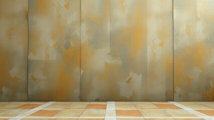 Poster - Empty room with textured beige wall and tiled floor, ideal for backgrounds or product displays