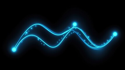 Poster - Blue Neon Waves on Black Background