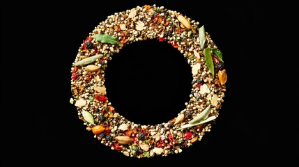 A festive nut wreath, exquisite holiday decor crafted from natural materials, perfect for seasonal celebrations and natureinspired design