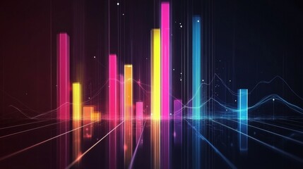 Leinwandbilder - Colorful Data Visualization with Bar Chart and Waves