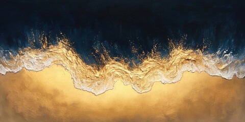 Sticker - An overhead perspective captures shimmering golden waves crashing onto a brightly illuminated beach, creating a picturesque scene of natures beauty.