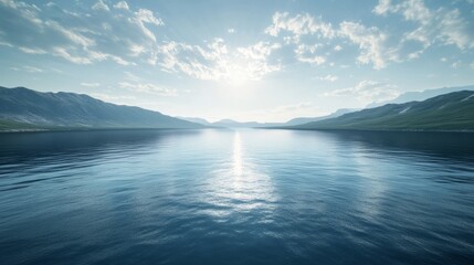 Poster - A large body of water with a bright sun reflecting off the surface