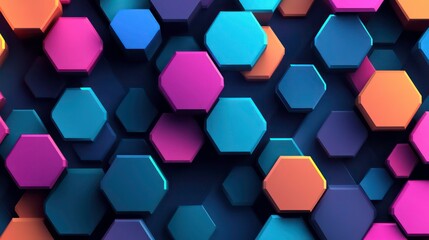 Poster - Abstract hexagonal pattern in vibrant colors, suitable for backgrounds or digital design.