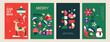 © littleWhale - Set of  Merry Christmas and Happy New Year background, banner, cover, poster design with trendy flat style illustration.