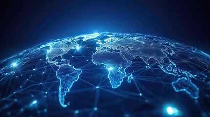 Fototapete - A digital representation of Earth with interconnected networks highlighting global connectivity.