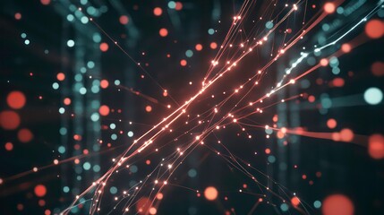 Aufkleber - Abstract visualization of interconnected lines and dots representing data flow and technology.