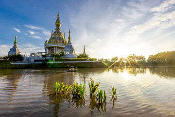 The background of an important tourist attraction in Khon Kaen Province (Wat Thung Setthi) is a large pagoda in the middle of a swamp, tourists always come to see the beauty in Thailand