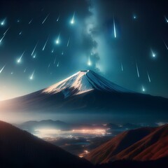 Wall Mural - Mt. Fuji and meteor shower.