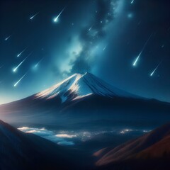 Wall Mural - Mt. Fuji and meteor shower.