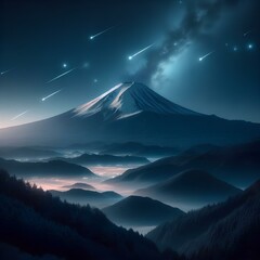 Wall Mural - Mt. Fuji and meteor shower.