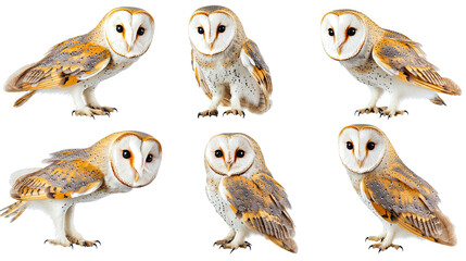 Poster - Collection of Barn Owls Posed Against a Transparent Background Generative AI