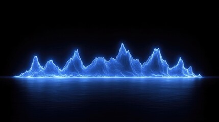 Poster - Blue Neon Mountain Range on Black Background