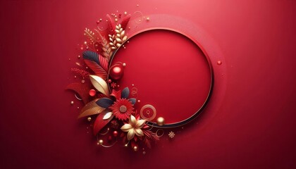 Poster - Luxurious red and gold floral wreath on a circular frame, ideal for elegant and festive designs