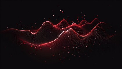 Poster - Glowing red particle wave on black, illustrating futuristic digital flow and energy