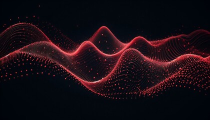 Poster - Red digital wave of particles on a black background, representing futuristic technology and flow