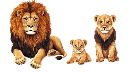 Poster - Lions and Adorable Lion Cubs Relaxing Together on a Clear Backdrop Generative AI