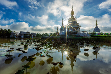 The background of an important tourist attraction in Khon Kaen Province (Wat Thung Setthi) is a large pagoda in the middle of a swamp, tourists always come to see the beauty in Thailand