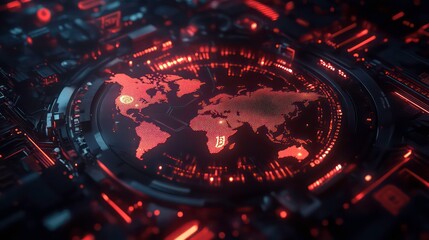 Poster - A futuristic world map design with glowing elements, emphasizing technology and connectivity.