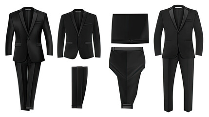 Poster - stylish black suits and formal wear on clear background generative ai