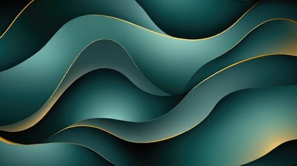 Poster - Elegant Curved Waves in Blue and Green Tones