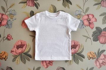 Cute Blank white newborn baby cotton t-shirt mockup template.Little boy girl child tee shirt mock-up