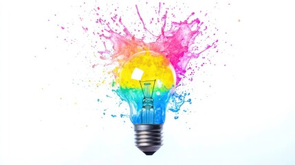 Poster - A light bulb surrounded by vibrant splashes of color, symbolizing creativity and ideas.