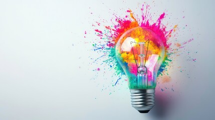 Poster - A light bulb surrounded by vibrant splashes of color, symbolizing creativity and ideas.