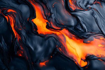 abstract liquid lava flowing through black surface with orange and yellow tones