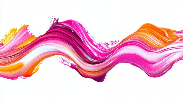 Colorful, wavy brush stroke of acrylic paint on white background, isolated with bright and bold hues. Ideal for art or design overlays