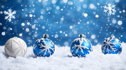 blue christmas background with snowflakes and christmas balls