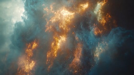 Poster - Dramatic Clouds with Fiery Accents and Bright Sparks