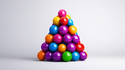 Poster - Colorful stack of balls in a pyramid shape. colors are bright and vibrant, creating a cheerful, playful mood. arrangement of the balls suggests a fun and creative activity, such as a game or a puzzle