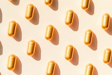 Poster - Minimalist Design with Golden Capsules on Cream Background for Easter or Thanksgiving Decor