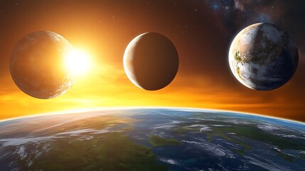 Wall Mural - planets in space subtle blur background with space for custom text