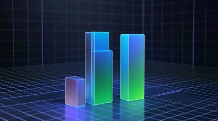 Poster - Colorful 3D Bar Graph on Digital Grid Background