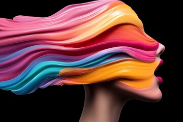 Wall Mural - woman's face is painted with a rainbow of colors. colors are bright and bold, creating a sense of en