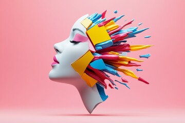 Wall Mural - woman's face is made up of colorful blocks. the blocks are arranged in a way that creates a sense of