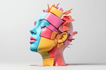 Wall Mural - woman's face is made up of colorful blocks. blocks are arranged in a way that creates a sense of mov