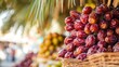 © Mehemmed - Fresh summer fruit, including date palms, displayed in a vibrant market stall. The photo captures the essence of summer fruit and date palms with ample copy space for your text.