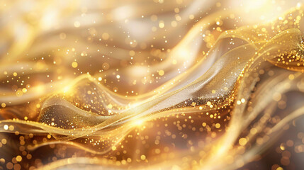 Poster - Soft, flowing fabric with golden sparkles creating an elegant and luxurious atmosphere, highlighted by gentle light for graphic resources.