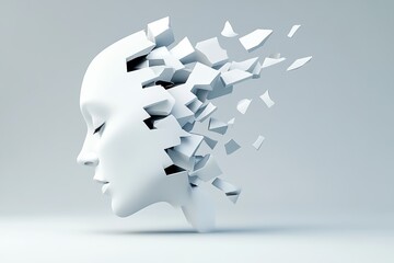 Wall Mural - white face with a lot of broken pieces. the face is in a state of destruction, and the broken pieces