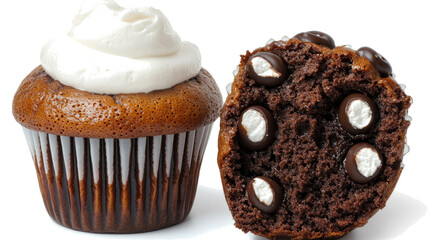 Poster - Delicious Chocolate Muffins With Cream on a Clear Background Generative AI