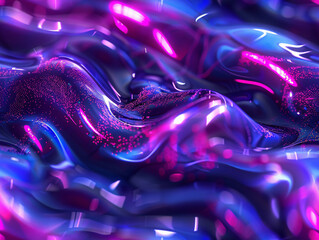 Poster - Glossy illustration showing a close-up of flowing, shiny material in hues of blue and pink with glitter-like details for graphic resources.