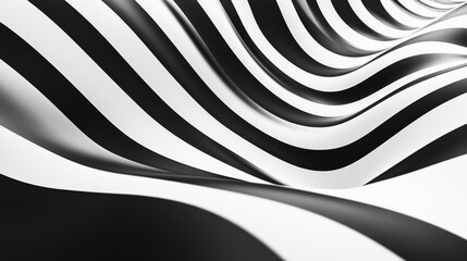 2410_055.abstract alternating black and white stripes, flowing wavy lines creating an optical illusion, bold high-contrast pattern, smooth dynamic curves, hypnotic and distorted design, minimal